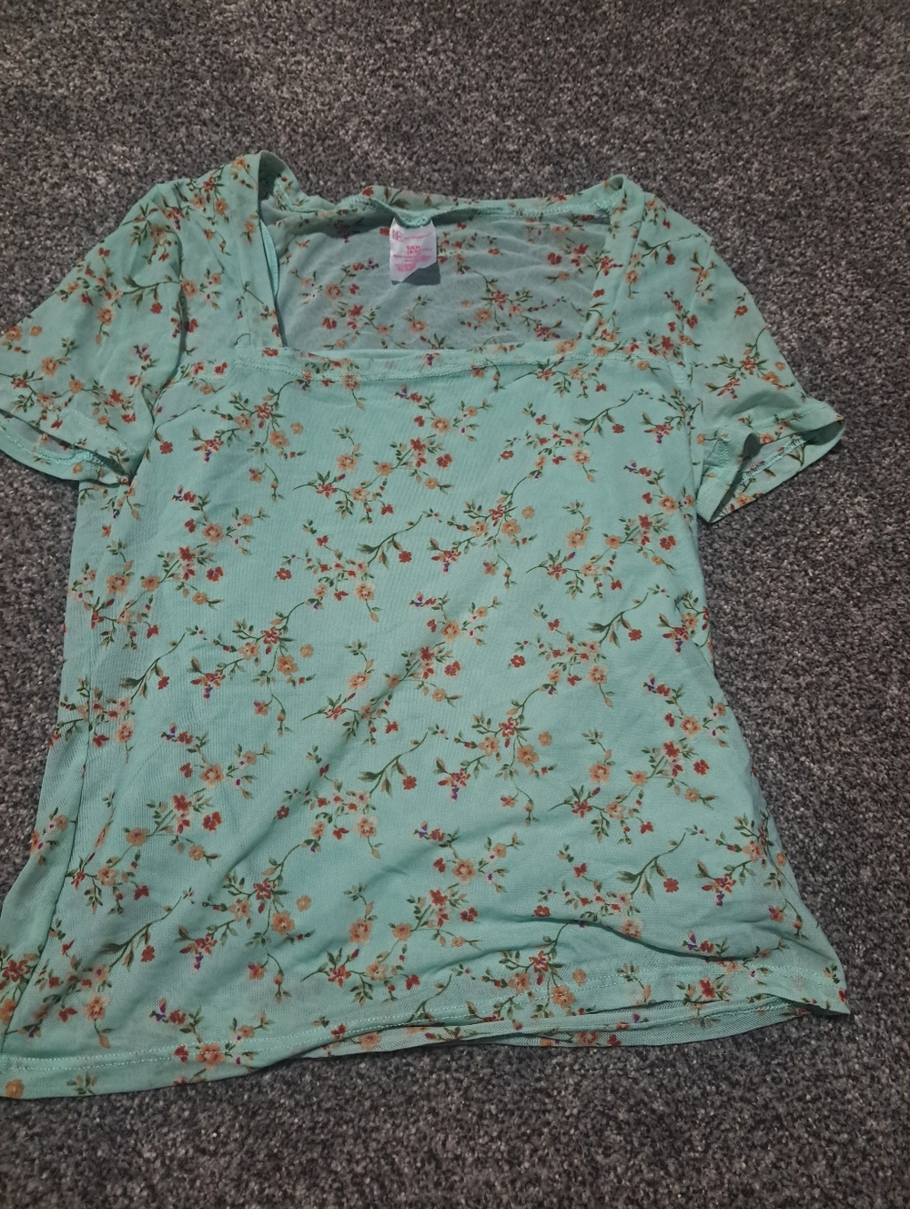 Floral Square Neck Tee - Mint Green